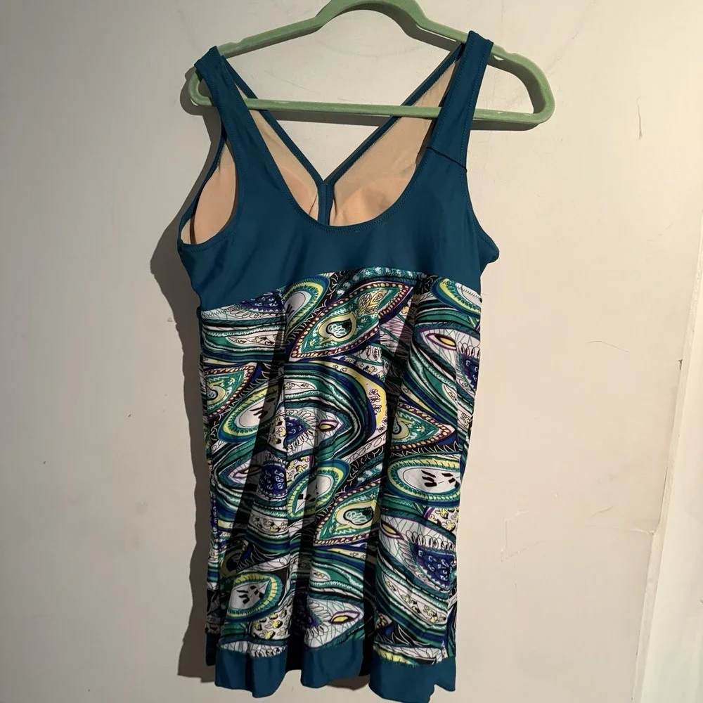 One Piece XXL Shaping Swimsuit Dress Boho Paisley Empire Waist Cruise Resort NWT